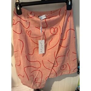 Petal & Pup Avery Mini‎ Skirt Pink Swirl Heart Print Elastic Waist Womens
